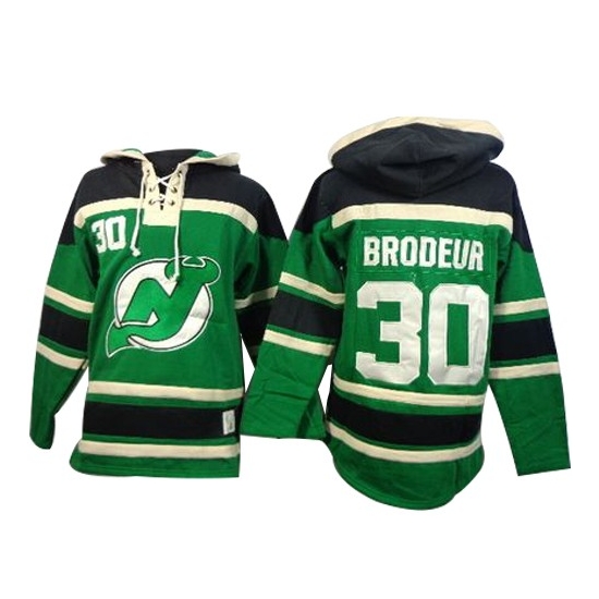 Martin Brodeur New Jersey Devils Old Time Hockey Authentic St. Patrick's Day McNary Lace Hoodie Jersey - Green