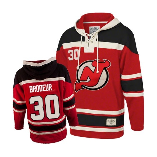 Martin Brodeur New Jersey Devils Old Time Hockey Authentic Sawyer Hooded Sweatshirt Jersey - Red