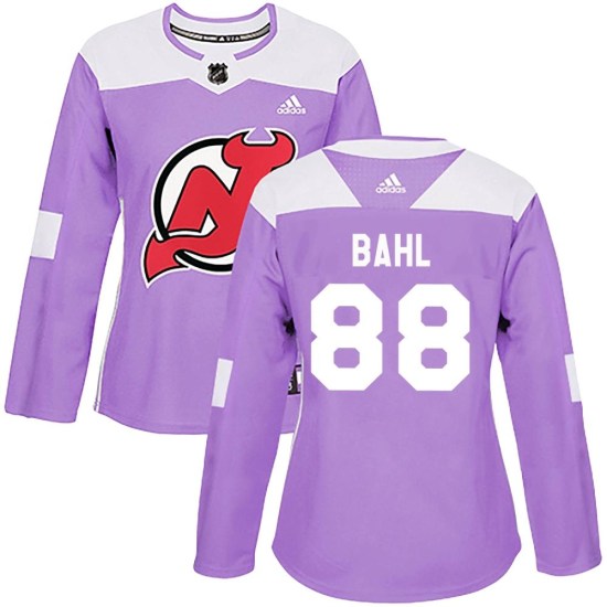 Kevin Bahl New Jersey Devils Women's Authentic Fights Cancer Practice Adidas Jersey - Purple