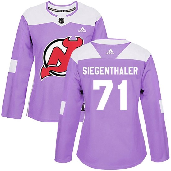 Jonas Siegenthaler New Jersey Devils Women's Authentic Fights Cancer Practice Adidas Jersey - Purple